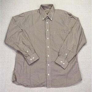Gitman Bros Mens Large Brown Gingham Check Plaid Button Shirt Long Sleeve USA